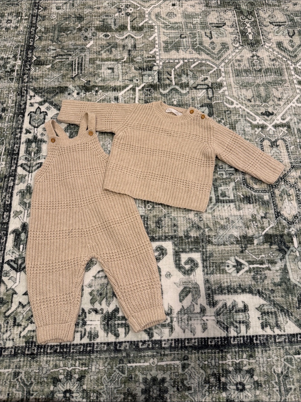Zara Cream Knit Overalls with Matching Sweater